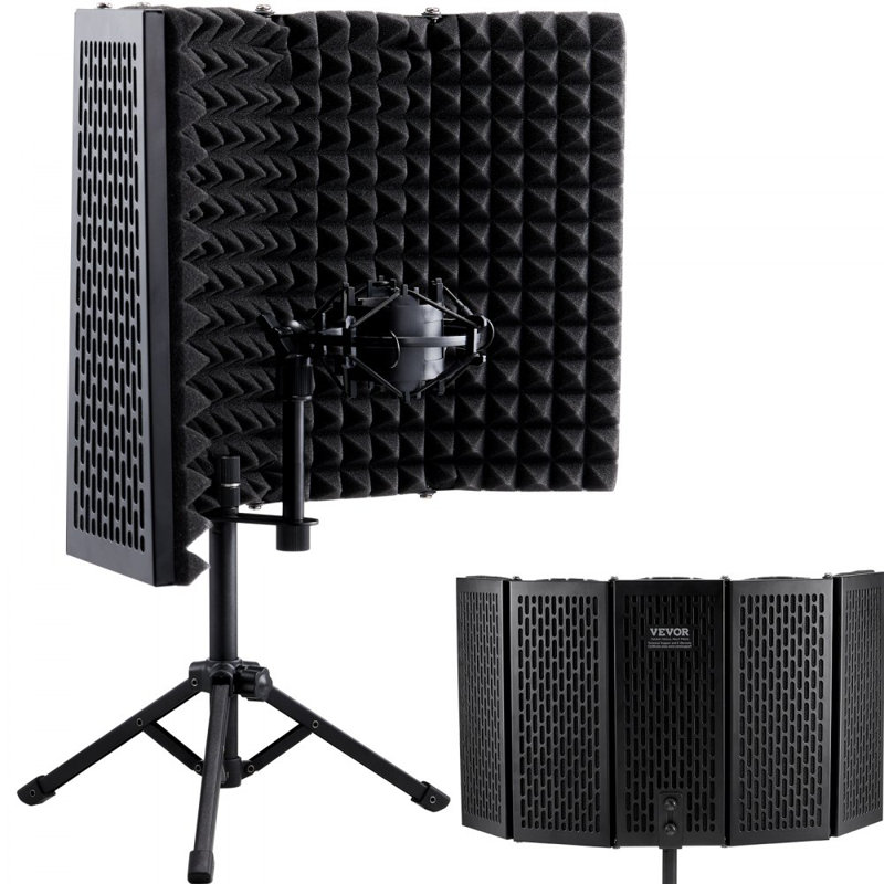 Microphone Isolation Shield, 5-Panel, Studio Recording Mic Sound Shield, with Pop Filter Desktop Tripod Stand and 3/8'' to 5/8'' Microphone Adapter, for Blue Yeti and Condenser Microphones