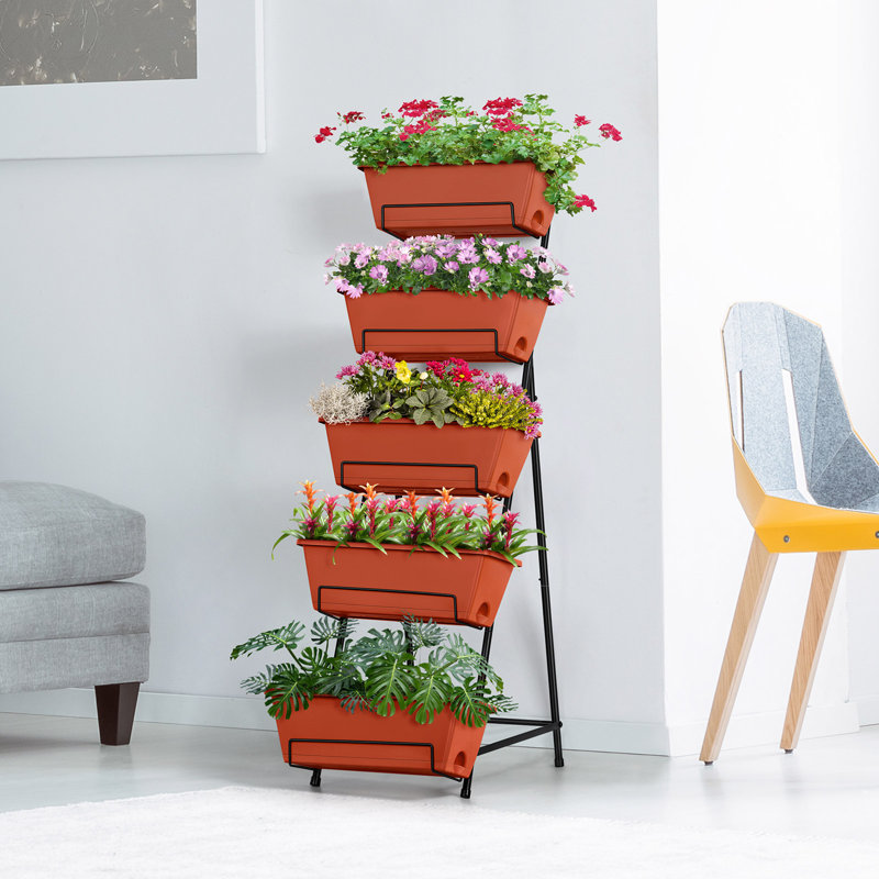 Jardinière verticale surélevée à 5 niveaux, Rouge
