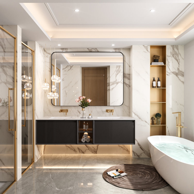 Miroir de salle de bain mural Cozy Design, 36 po x 48 po, Noir, Rectangle