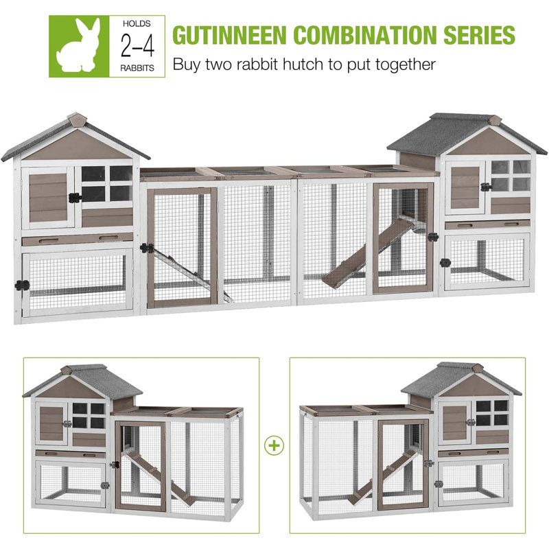 Small Animal Hutch with Ramp, Brown/White
