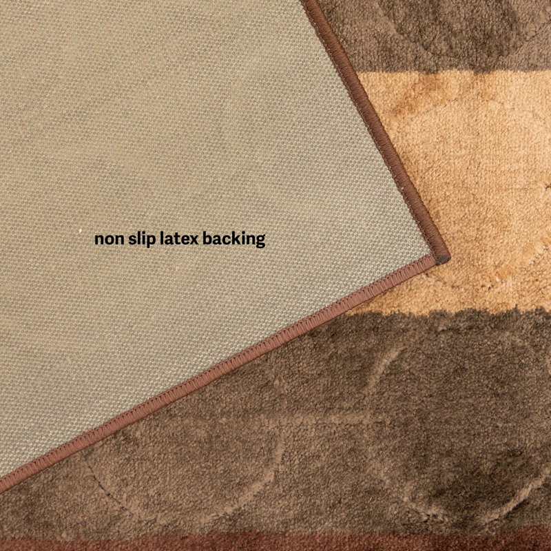 Hellam Custom Size Geometric Circles Beige Medium Pile Slip Resistant Rugs, Runner 2'7" x 12'