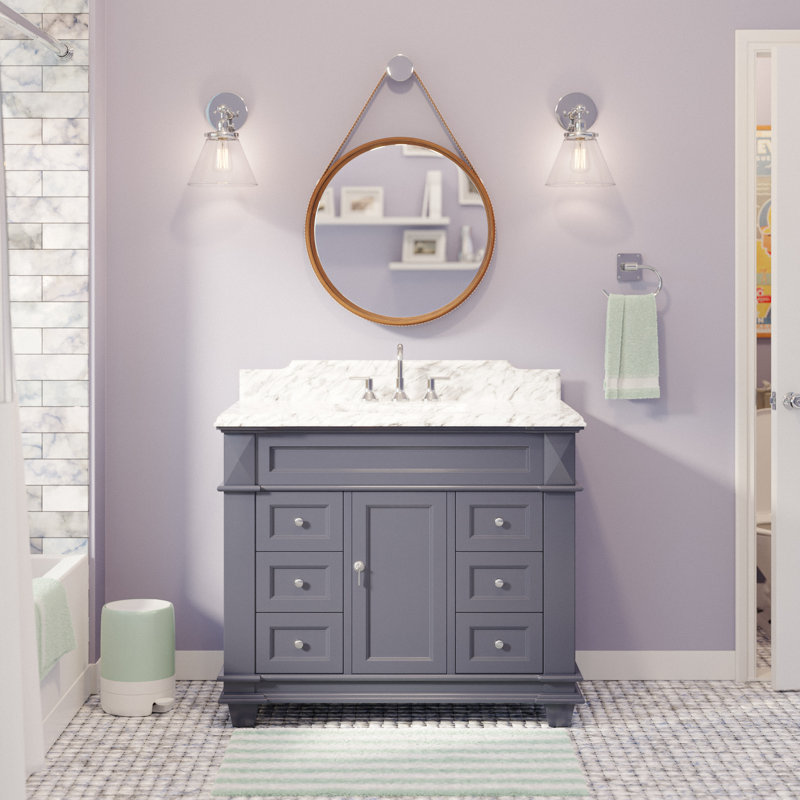 Ensemble de meuble-lavabo simple 42 po Ensa, Marbre de Carrare, Gris marine