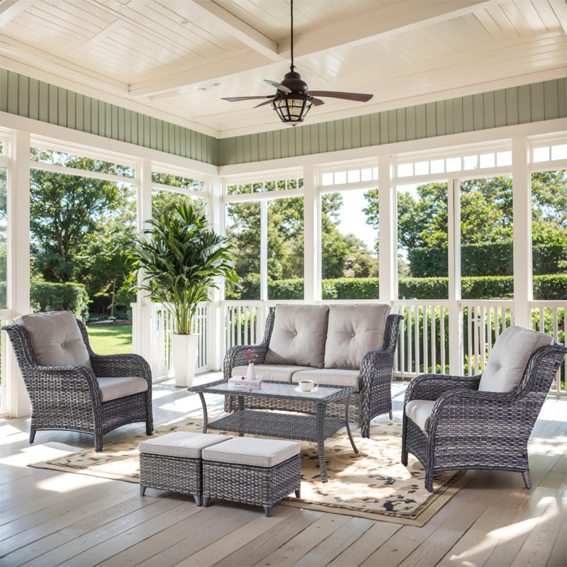 Carolina 6-Piece Square Outdoor Conversation Set With Loveseat And Armchair, Gray