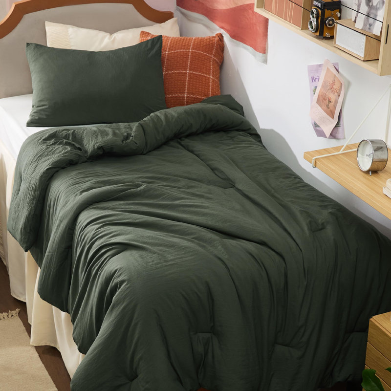 Ensemble d'édredon réversible, Vert foncé, Édredon simple + 1 taie d'oreiller standard