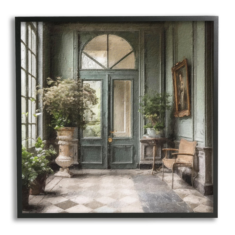 «Green French Architecture» encadré sur bois par Riley B, reproduction, H 17 po x l 17 po x P 1,5 po