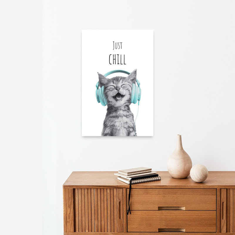 Just Chill Kitten Playful Contemporary Cat Portrait Wall Art Print 1 Piece Wrapped Canvas Wall Art, 60.96cm H x 40.64cm W