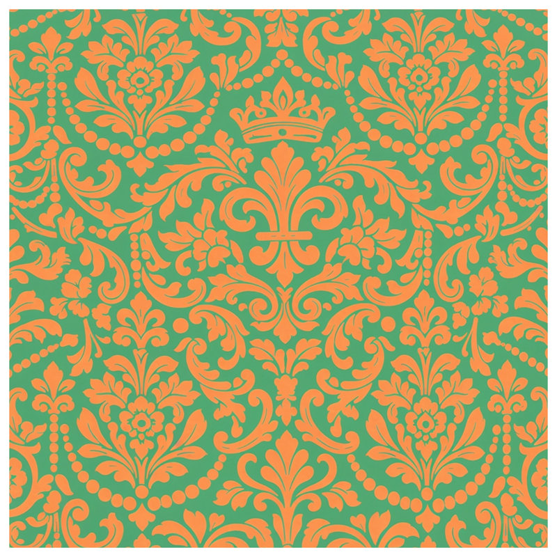 Orange Green Damask Double Sided Throw Pillows, 14 x 14 inches