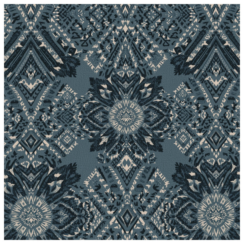 Tapis de bain bleu à motif tribal, L 24 po x L 17 po