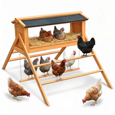 Boîte de nidification pour poulets avec toit en asphalte, accessoire de poulailler en bois massif 3 en 1 avec perchoir et balançoire pour poules, boîte à œufs pour l'intérieur et l'extérieur