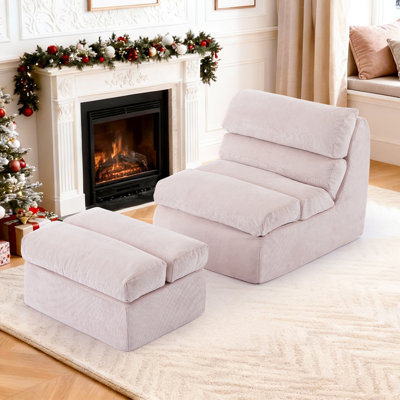 Canapé simple, canapé de plancher sans accoudoirs avec repose-pieds, canapé rembourré en mousse de velours côtelé avec pour le salon et la chambre à coucher, aucun assemblage requis
