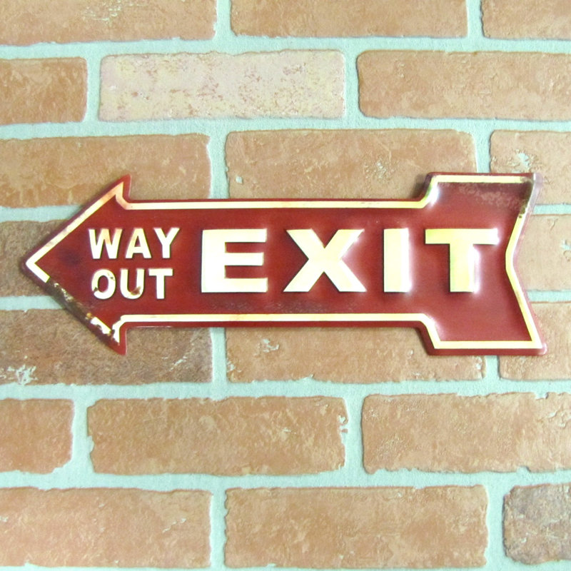 Embossed Metal Fire Emergency Exit Way Out Arrow Sign