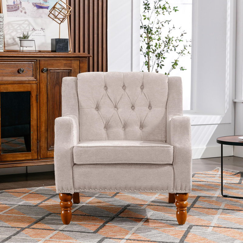 Fauteuil d'appoint capitonné capitonné avec repose-pieds, Beige