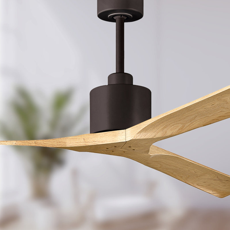 Nan XL 72" Ceiling Fan In Matte White And Matte Black Blades, Bronze texturé / érable clair