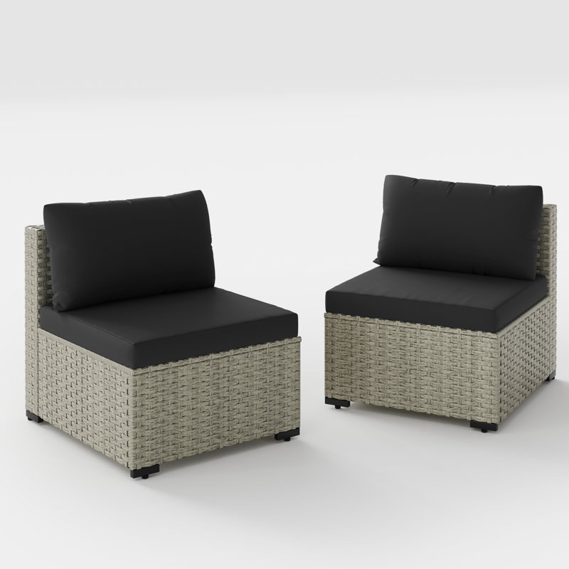 2 Pieces Rattan Patio Sofa With Cushions, Black