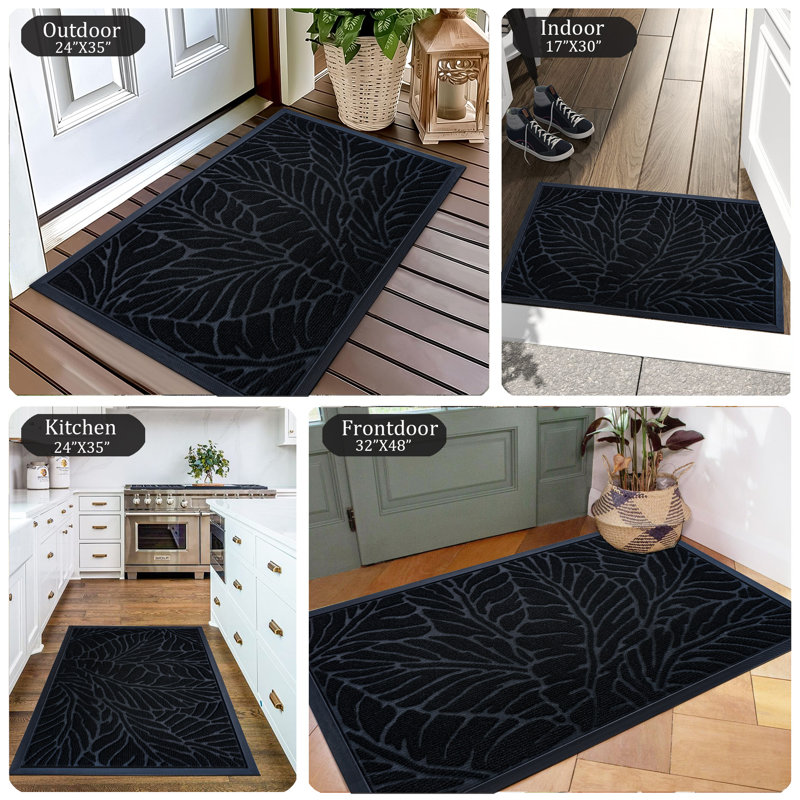 Personalizable Non-Slip Floral Outdoor Doormat, Black, 81.3cm W x 121.9cm L