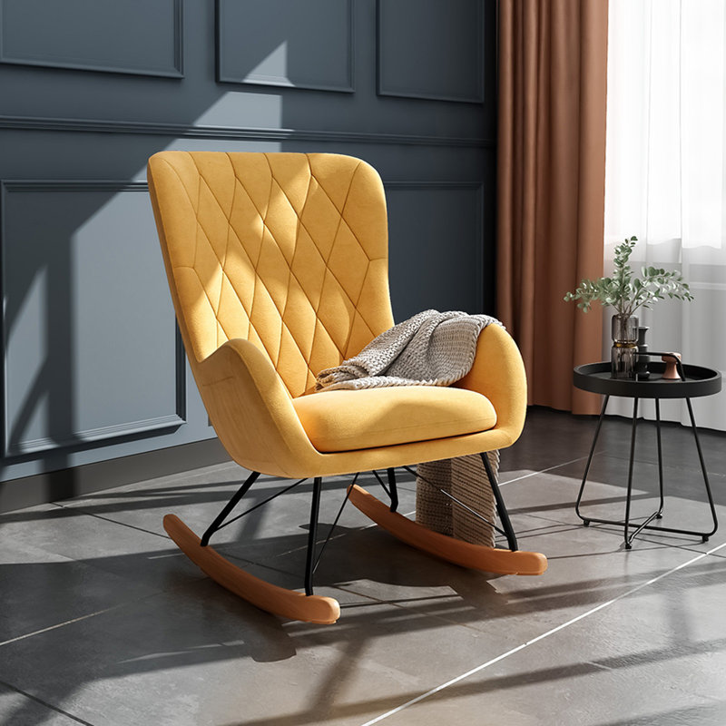 Amalga Metal Rocking Chair, Linen, Yellow