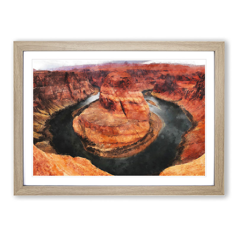 Horseshoe Bend in the Grand Canyon Vol.2 - Picture Frame Painting, 27cm H x 36cm W x 2cm D, Oak Framed