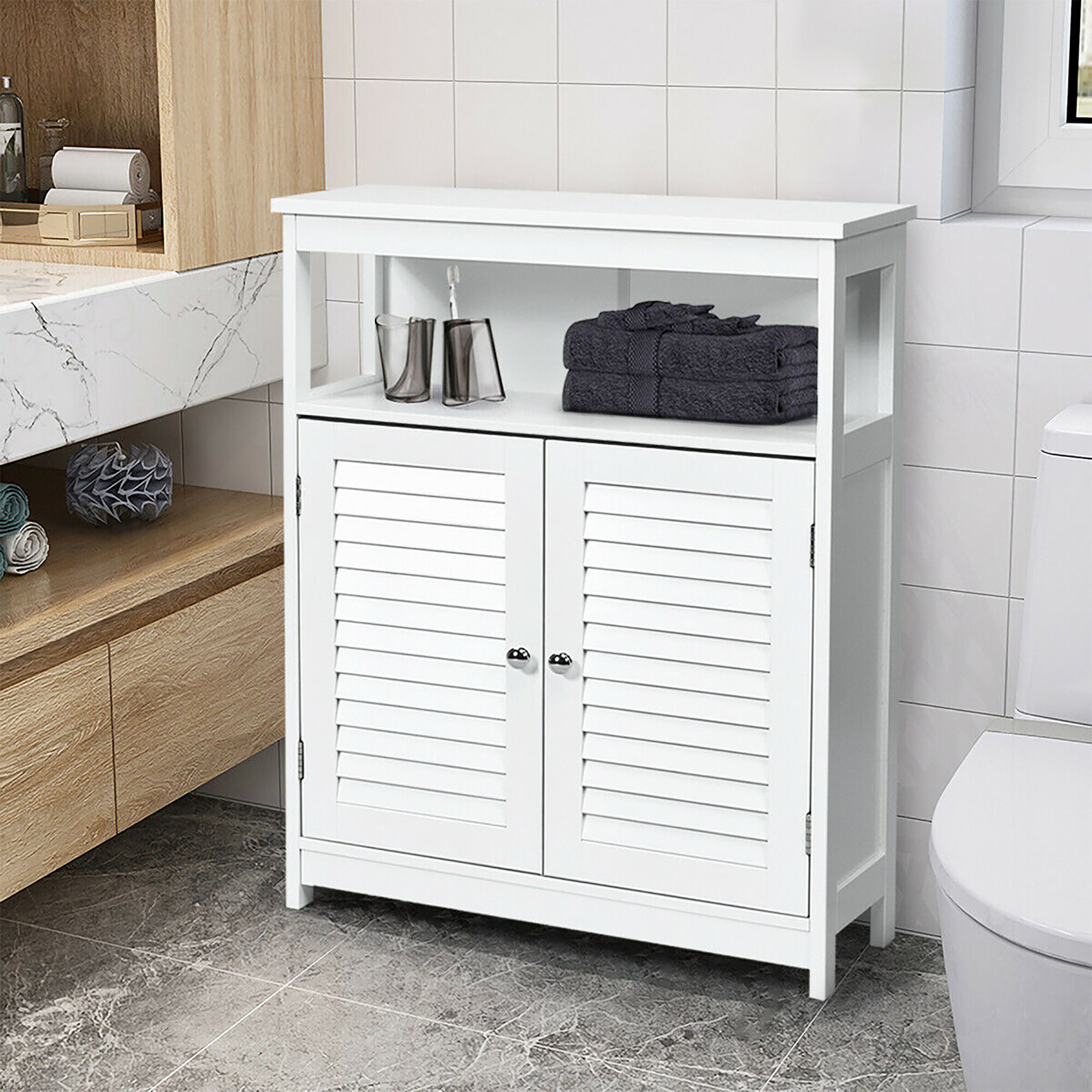 Winston Porter Jonice Bathroom Floor Storage Cabinet, Wooden Free