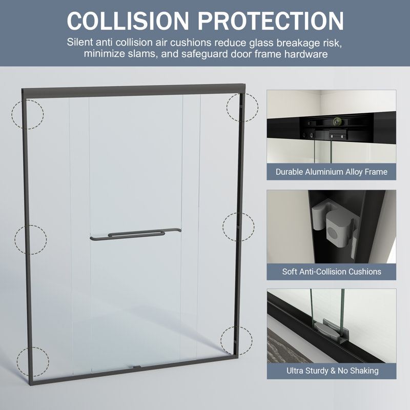 56"-60" W x 72" H Double Sliding Shower Door Framed Bypass Sliding Door with Tempered Glass Explosion-Proof, 2 Towel Bars for Walk-in Bathroom, Matte Black