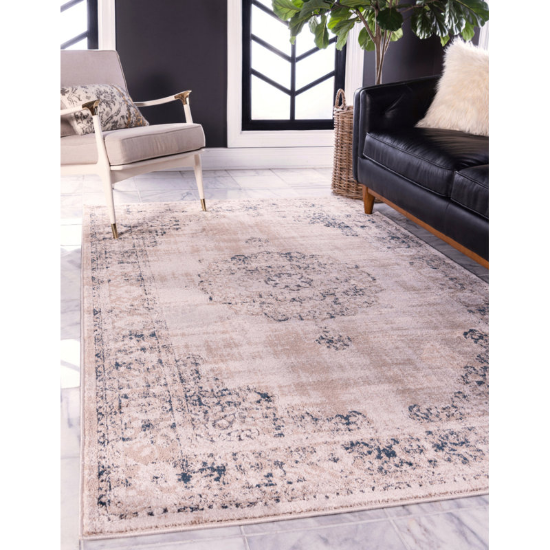 Tapis oriental beige et bleu Carrie, Rectangle 2 pi 2 po x 3 pi 1 po