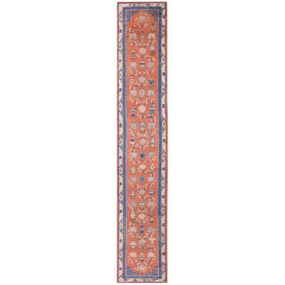 Rustic Coral Color Antique Long and Narrow Chinese Kansu Hallway Runner Rug