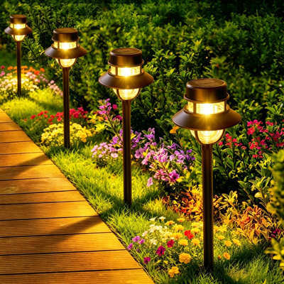 Brushed Nickel Low Voltage Solar Powered Integrated LED Pathway Light Pack