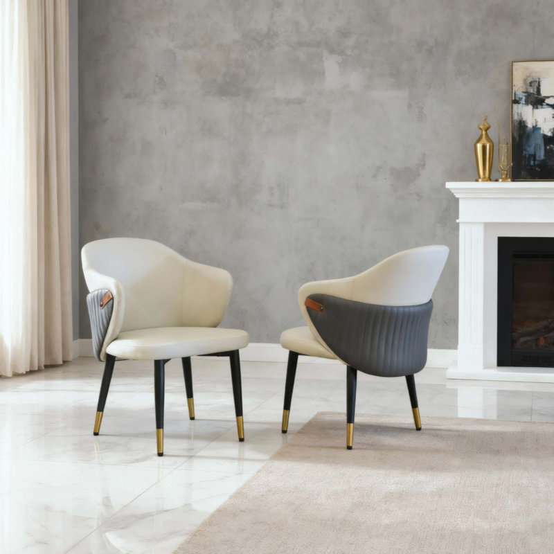 Chaises de salle à manger modernes en cuir synthétique, ergonomiques avec pieds en acier au carbone pour le restaurant, le bureau personnel et le salon (ensemble de 2)