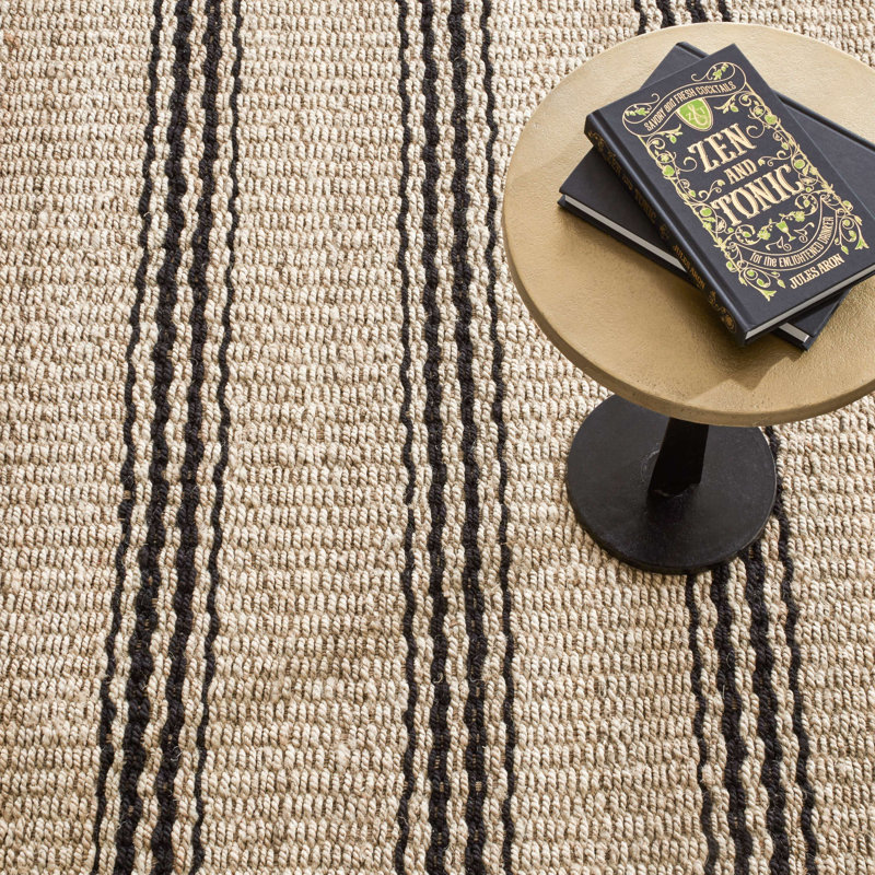 Jute Ticking Black Handwoven Jute Rug, Rectangle 9' x 12'