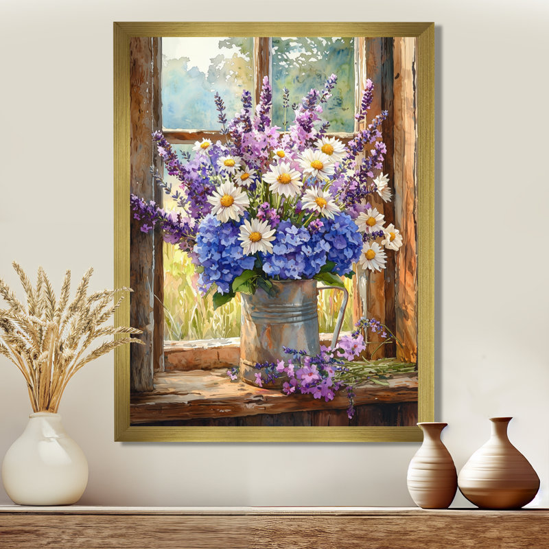 Jaeonna - impression sur toile florale, H 32 po x l 16 po, Picture Framed, Doré