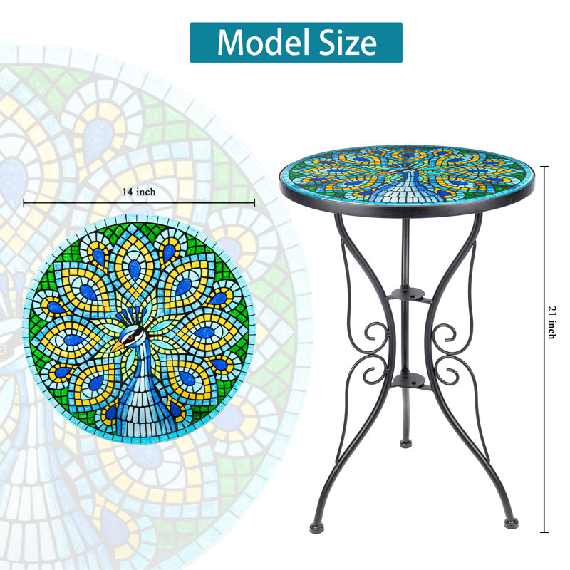 Aerend Round Glass Outdoor Side Table , 14 " W 14 " D