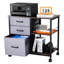 Classeur mobile avec 3 tiroirs en tissu et 2 tablettes ouvertes - Organisez des fournitures de bureau à structure stable et brune avec un espace de rangement spacieux pour la construction