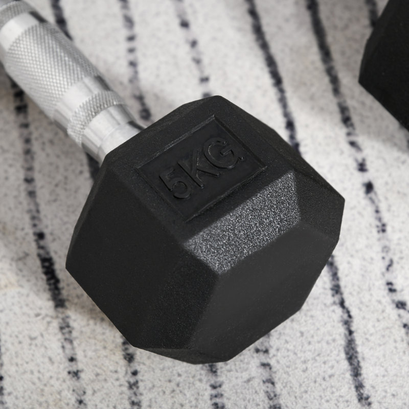 HOMCOM 2x5kg Rubber Hex Dumbbell Set Anti-Rolling Free Weights Dumbbells