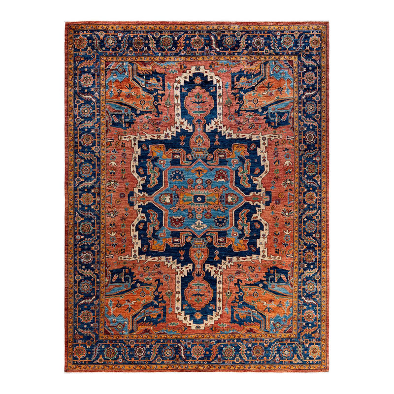 Tapis unique noué à la main Serapi - orange, 8 pi 11 po x 11 pi 9 po