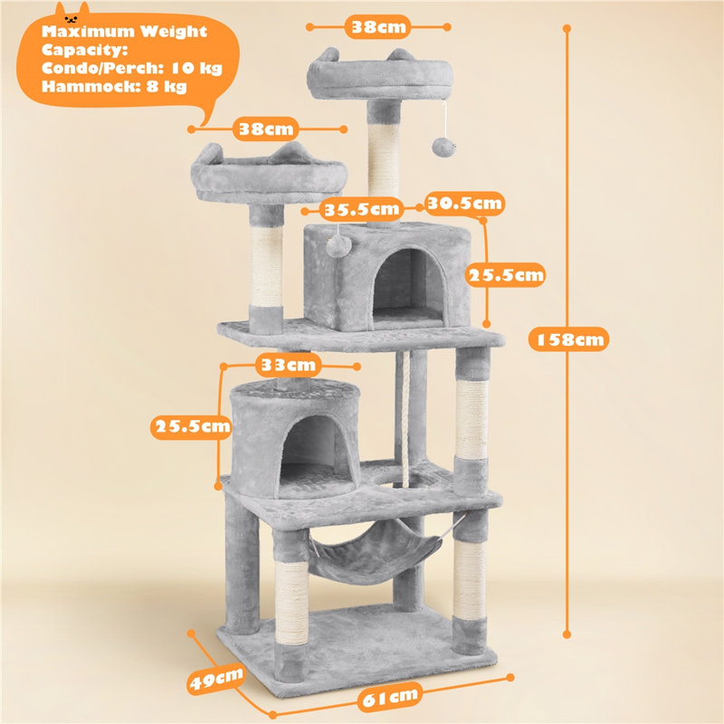 Tall Multi Level Cat Tree, Light Grey