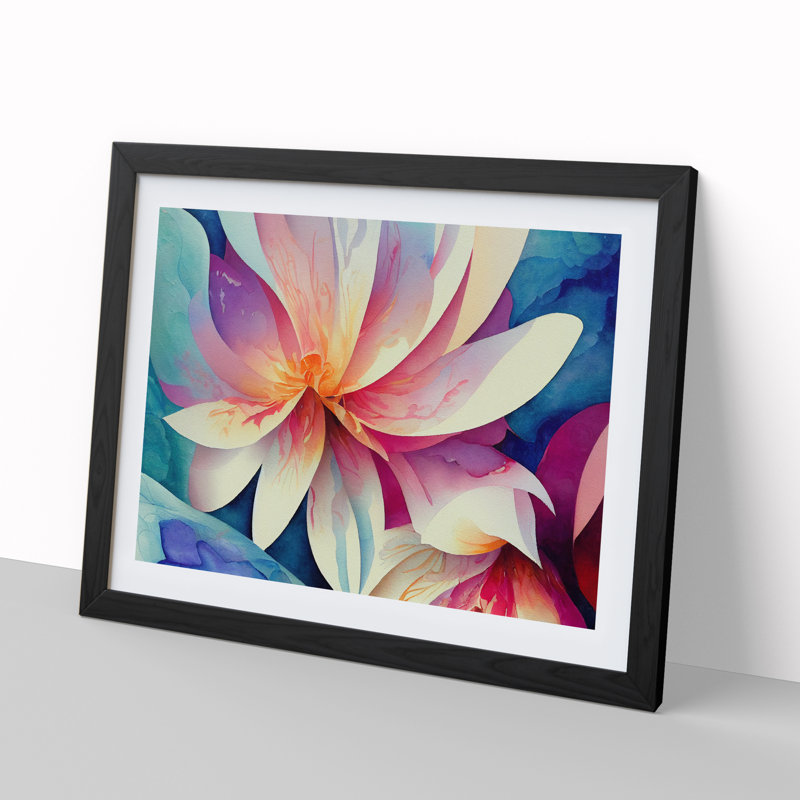 Intense Watercolour Flowers Abstract - Framed Print, Black, 46cm H x 64cm W x 2cm D