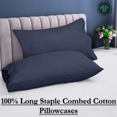 ROYALE LINENS 300 Thread Count 100% Long Staple Combed Cotton Pillowcases Set of 2 - Ultra Soft - Standard Bed Pillow Cover - 20"x26" - Breathable, Cool & Crisp Percale Pillow Case (Std, Lake Blue)