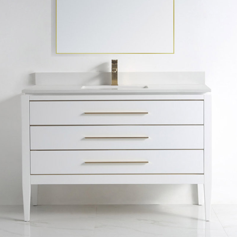 Base de meuble-lavabo de salle de bain simple 48" seulement, Blanc / Doré