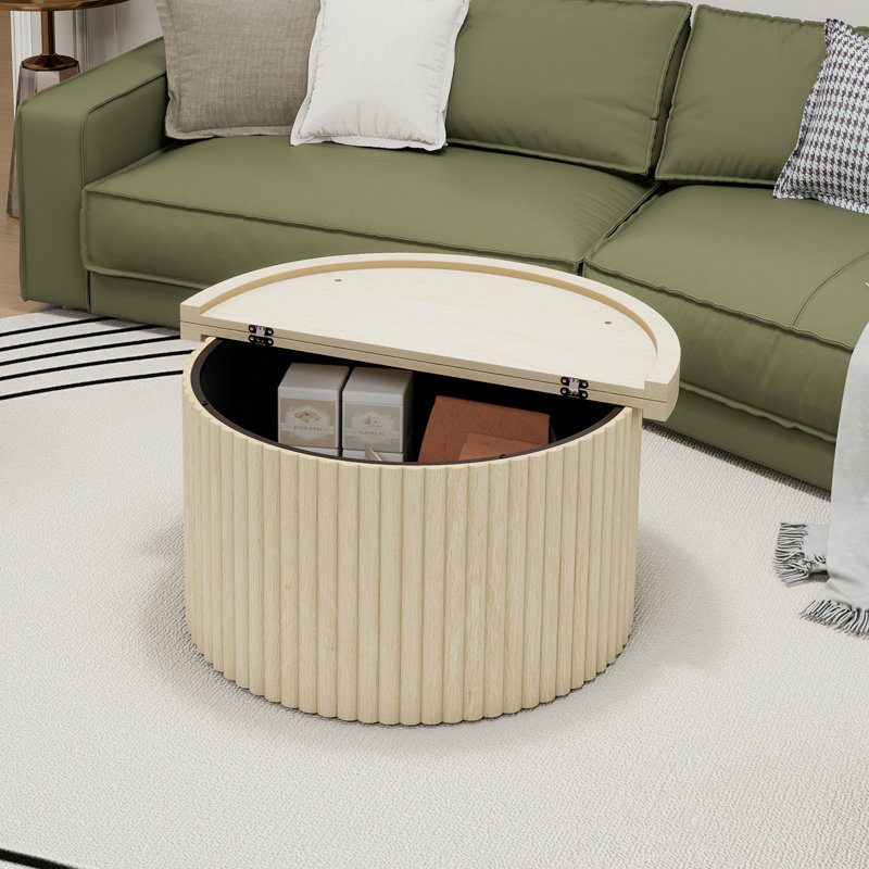 Round Coffee Table with Storage Space, Natural
