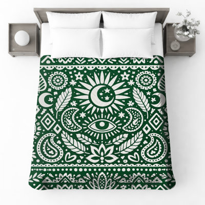 Green Paisley Pattern Quilted Bedspread All Sizes