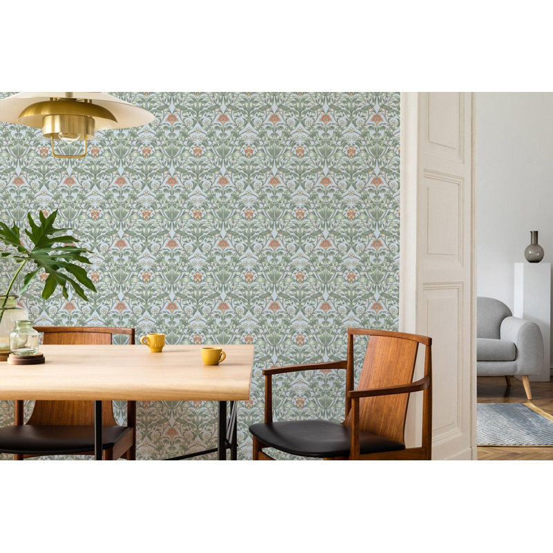 Ribbon Lily - Wallpaper, Hazy Blue, Peel & Stick, Self-Adhesive