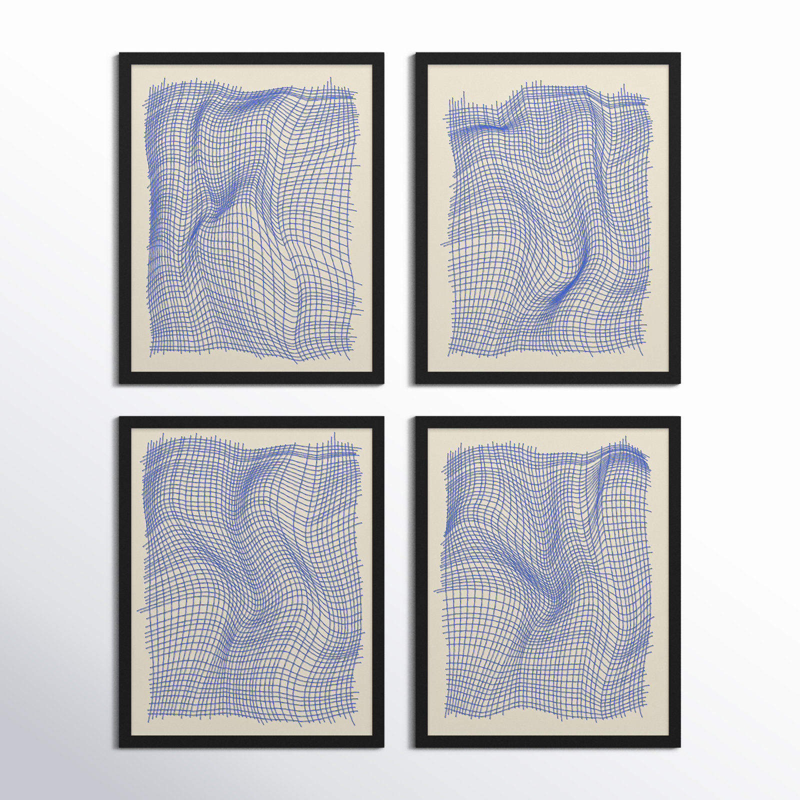 Netting 4-Piece Print Set by Jacques Pilon, 50" H x 160" W x 1.25" D, Black Single Structure Framed Paper