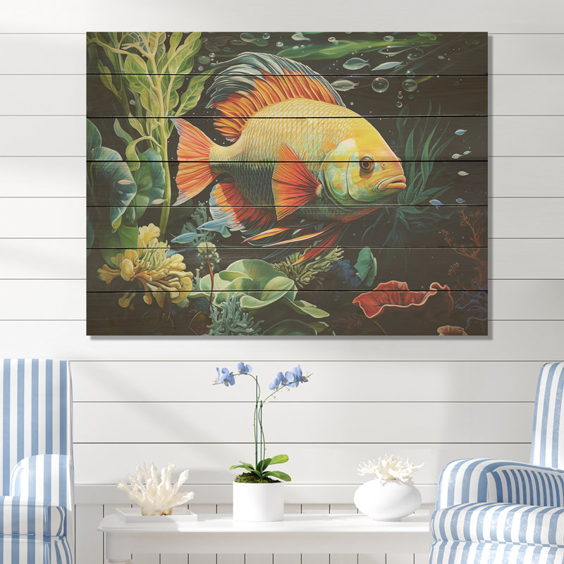 Poissons sous l'eau - Impression sur bois, H 10 po x l 20 po