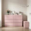Commode rose à 6 tiroirs avec miroir rabattable, commode en panneau de particules de mélamine 12 mm de qualité P2, armoire de rangement de maquillage pour chambre à coucher 47,24 po x 15,75 po x 33,66 po-126088770