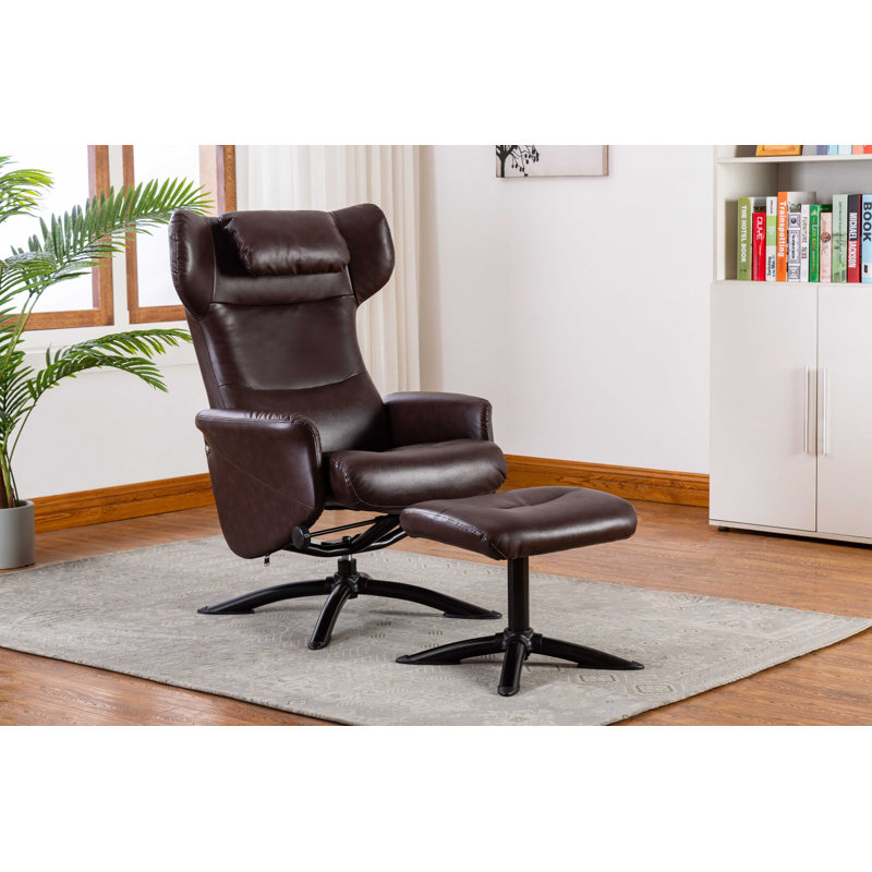 Fauteuil inclinable ergonomique manuel en similicuir avec repose-pieds de 28,7 po de largeur Bourkelands, Brun