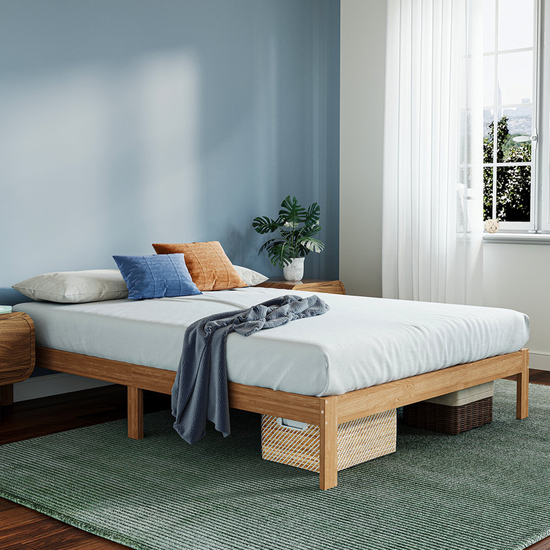 12" Solid Wood Platform Bed with Wooden Slats, No Box Spring Needed, Natural, Full