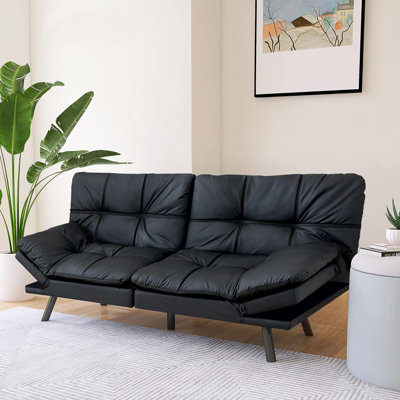 71" Faux Leather Futon Sofa Bed,Opoiar Lounge Memory Foam Sleeper Couch For Living Room,Convertible Modern Loveseat For Compact Living Spaces
