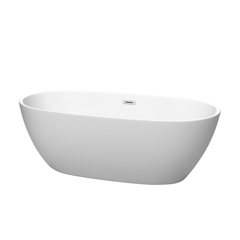 Juno 67'' x 32'' Soaking Acrylic Bathtub, Matte White/Polished Chrome