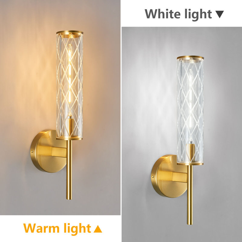 Modern Tube Check Glass Wall Sconces 2-Pack, ‎Gold