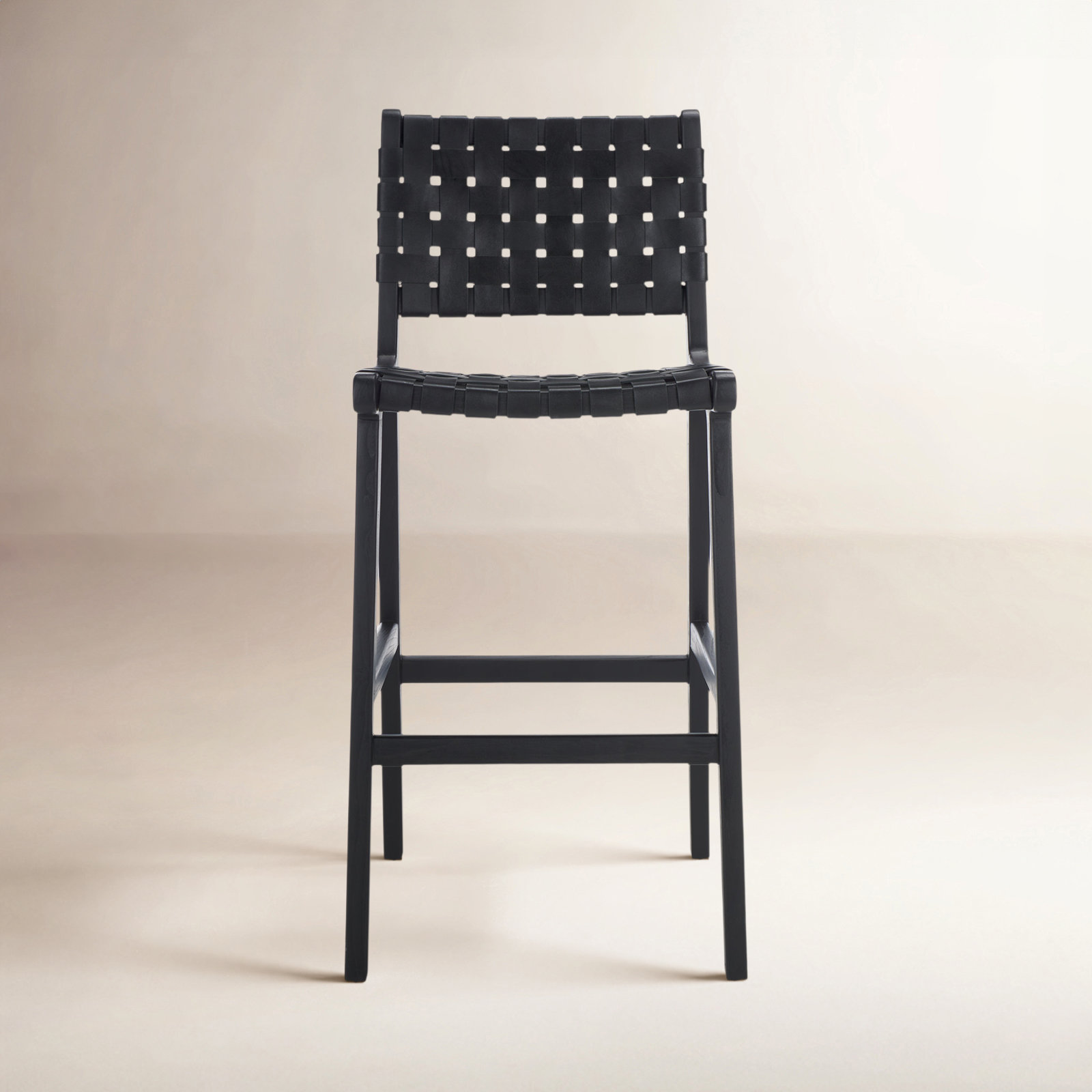Alston Leather Bar Stool, Bar Stool (29.70" Seat Height), Black Leather/Black Frame