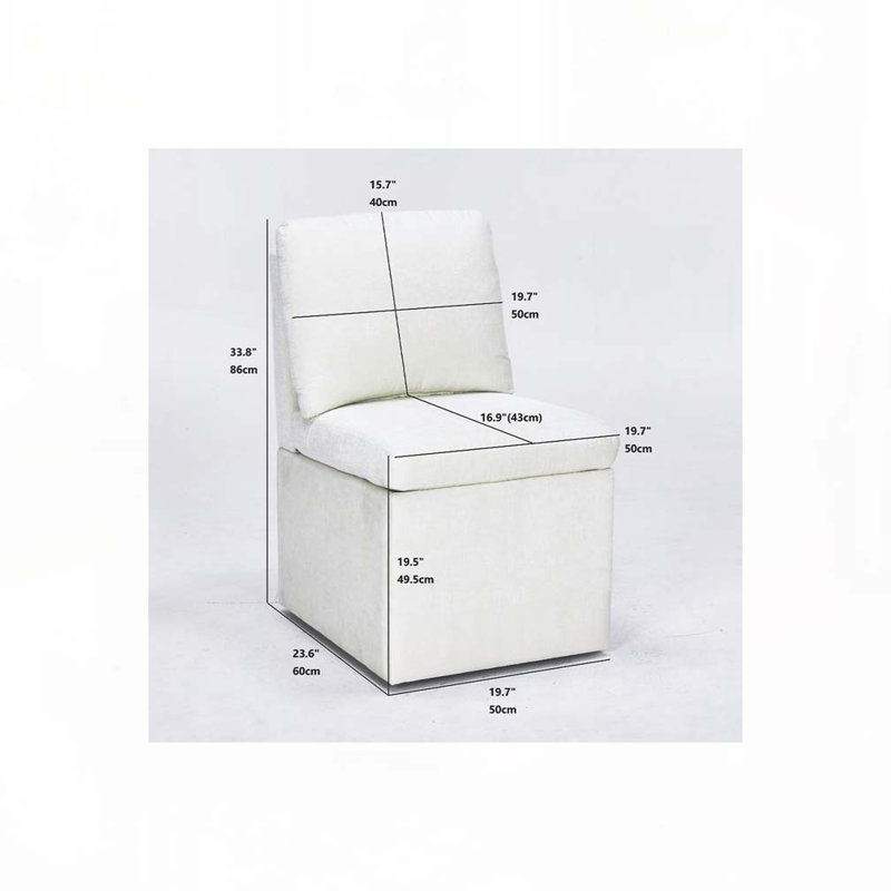 Chaise rembourrée en lin sans accoudoirs, Ivoire ivoire